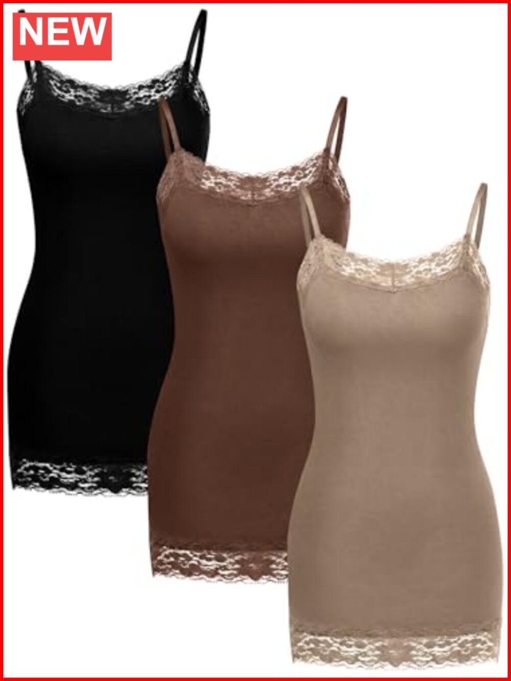 Women Lace Trim Cami Tank Tops Adjustable Spaghetti Strap Modal Spandex